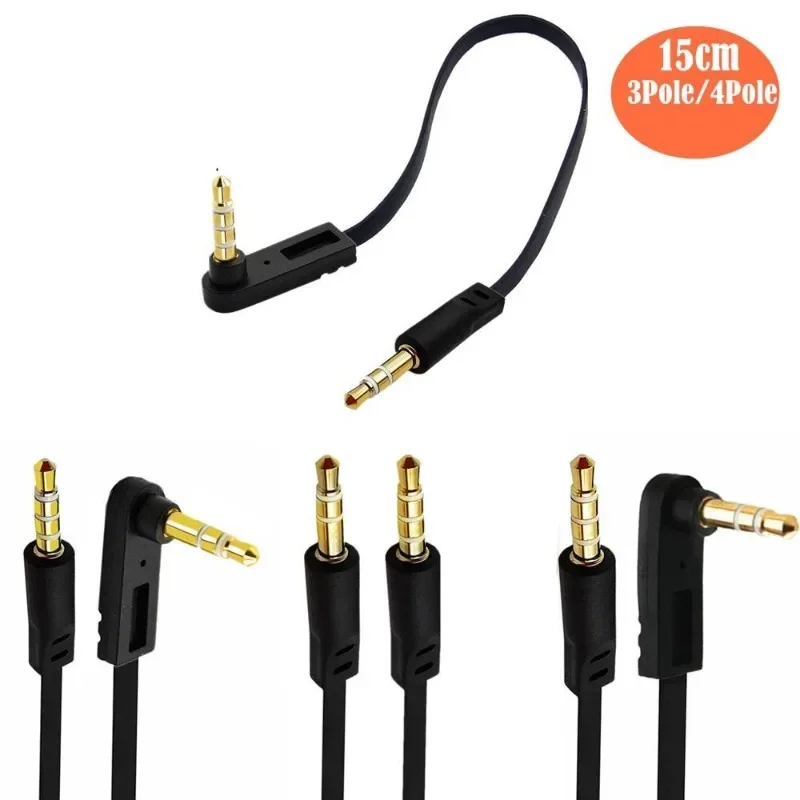 

DC 3.5mm TRRS 4 Pole 90° Male To Angled 3pole 2ring Male Audio Flat Cable 0.15m