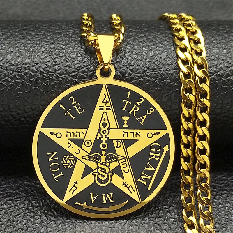 Pentagram of Solomon Tetragrammaton Pendant Necklace for Women Men Stainless Steel Gold Color Pentacle Jewish Chain Jewelry