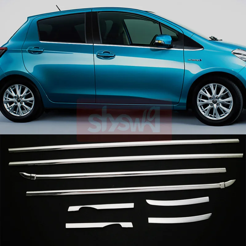 For Toyota Vitz 130s 2017 + Stainless Steel Window Sill Trim Upper Car Styling Cover 8Pcs Sticker Sequins Exterior Accessories