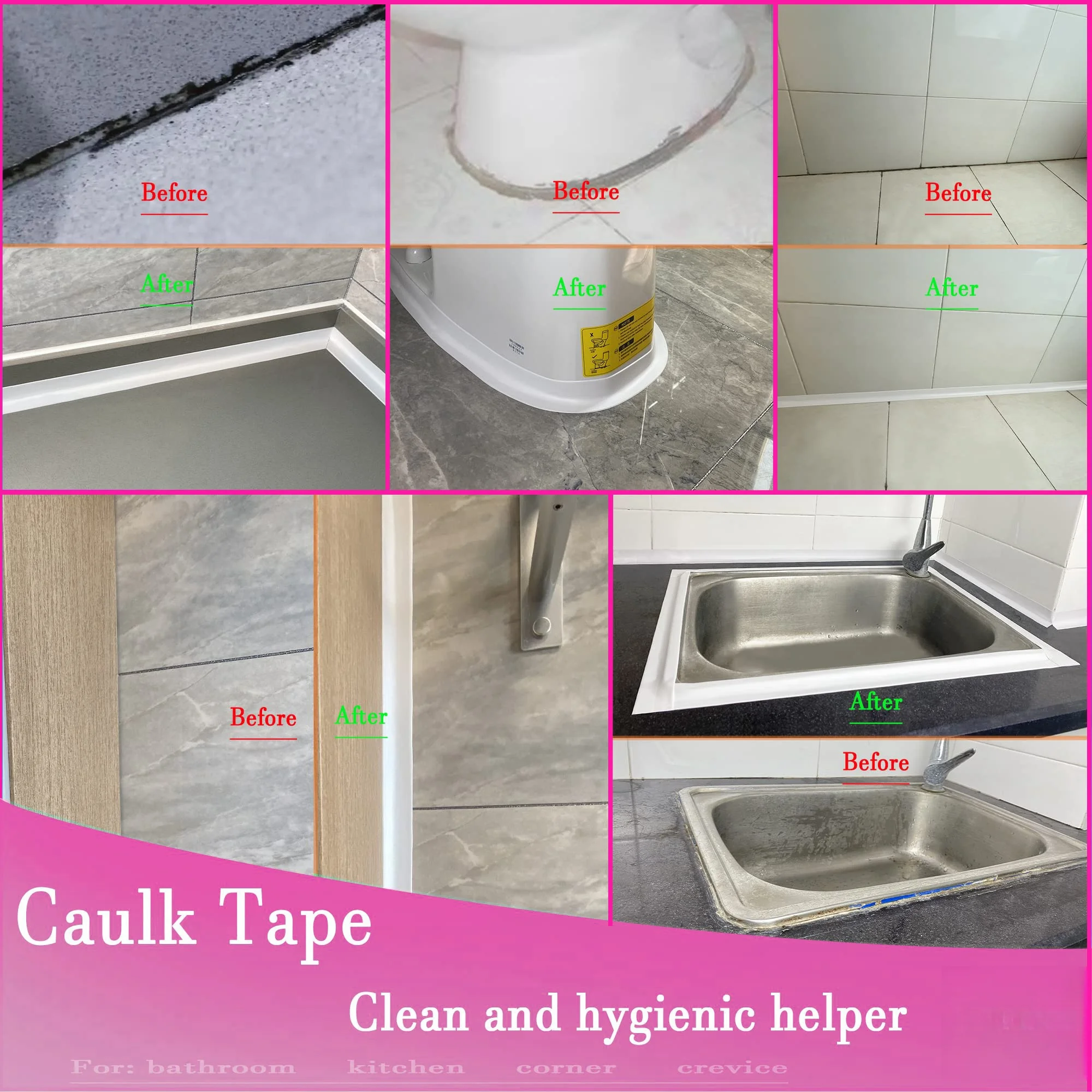 White Caulk Tape Waterproof Self Adhesive Toilet Caulk Sealant Bathtub Caulk Sealing Strip  Bathroom Caulking Tape Shower Caulk