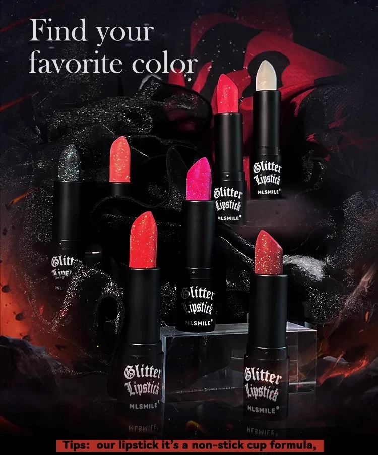 Non stick mug matte lipstick explosive glitter diamond lipstick for Halloween dark vampire makeup long lasting waterproof