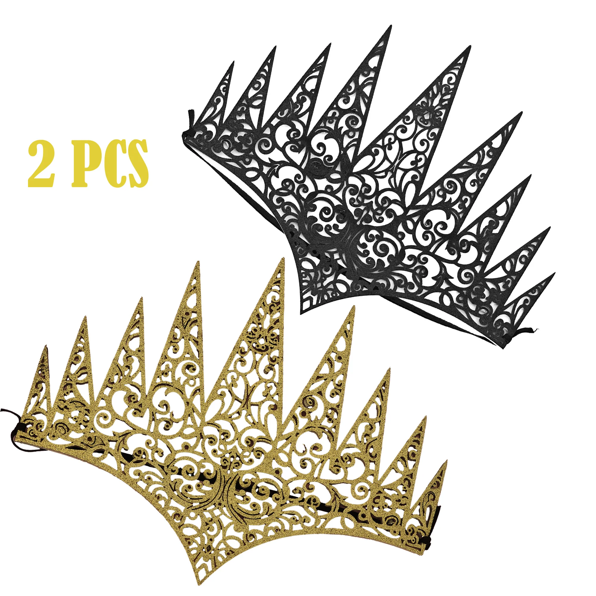 

2 PCS Golden Glitter Crown Mask with EVA Hollow Design Black Crown Mask for Makeup, Dance Party Headwear and Performance Props,