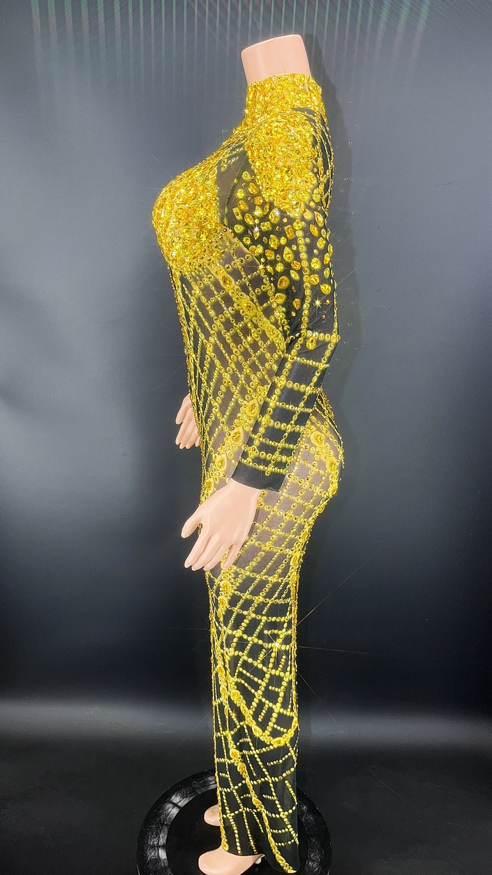 Sexy Mesh Transparent Celebrate Evening Prom Party Birthday Dress Sparkly Rhinestones Performance Show Stage Wear