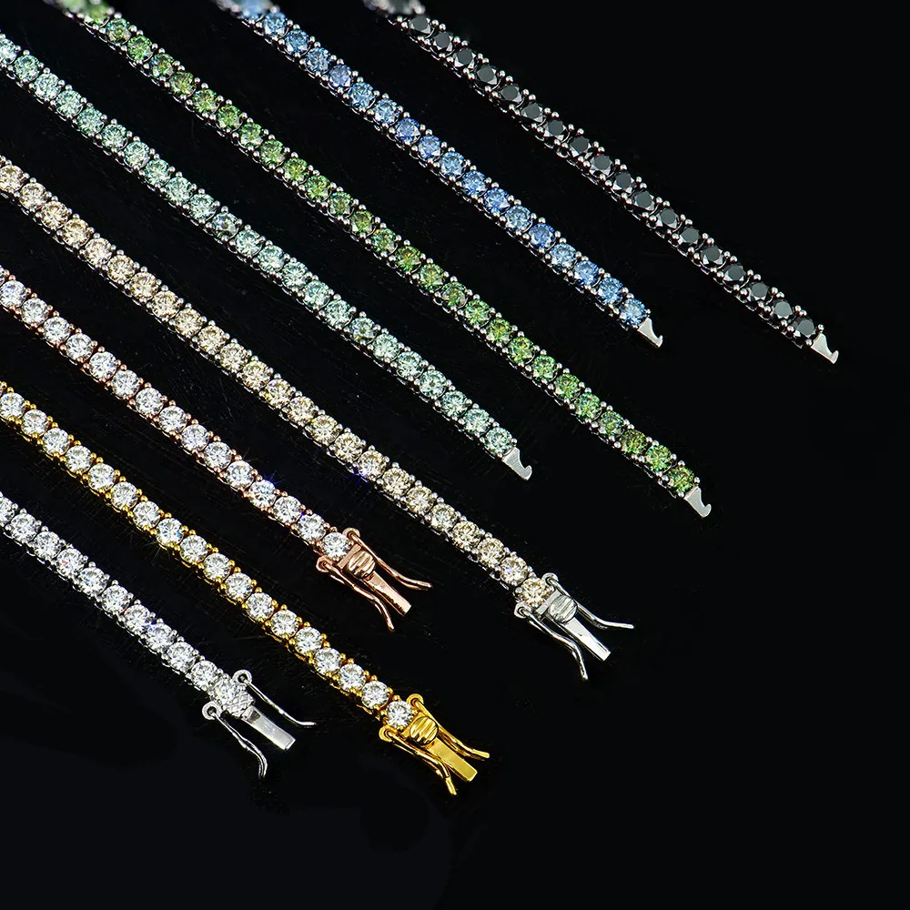 S925 necklace Moissanite Hip Hop pink Green Blue Black Gra Vvs Moissanite Diamond Sterling Silver Fine Jewelry Sublimation Te