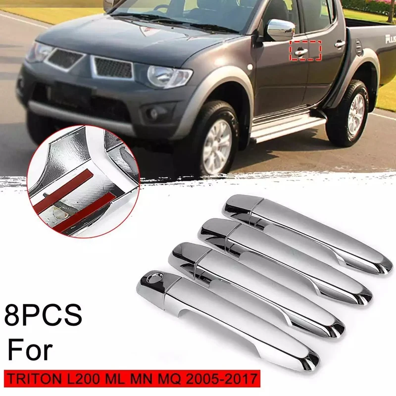 8Pcs Chrome Door Handle Cover Trim For MITSUBISHI Triton L200 ML MN MQ 2005-2017 Cover Accessories Trim