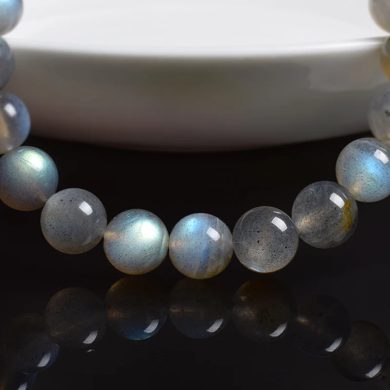 Bracelets en Labradorite grise naturelle Flash Smooth Spectrolite Moonstone Bracelet de perles élastiques rondes Bijoux en pierre naturelle véritable