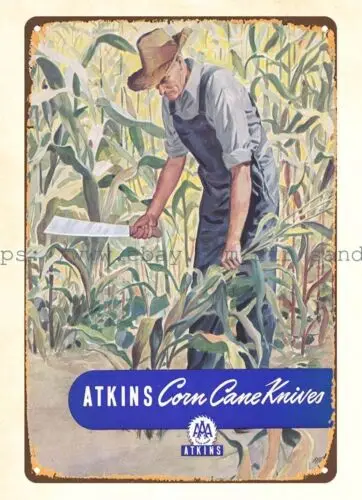 1950 Atkins Corn Cane Knives woodworking tools metal tin sign tin kitchen signs