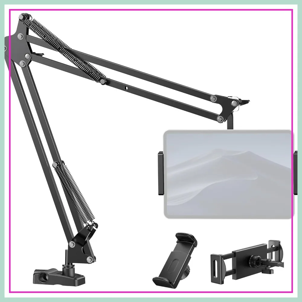 

Overhead Tablet Stand for Bed, 2 Clamps with Swivel Ball Head for iPad Kindle Switch 4-13" Devices