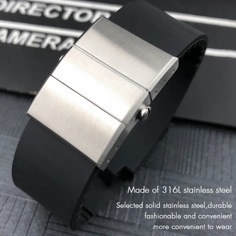 26mm * 20mm Silicone Rubber Watch Band Fit for Ulysse Nardin Black Blue Brown Waterproof Strap Steel Folding Buckle Wrist Tools
