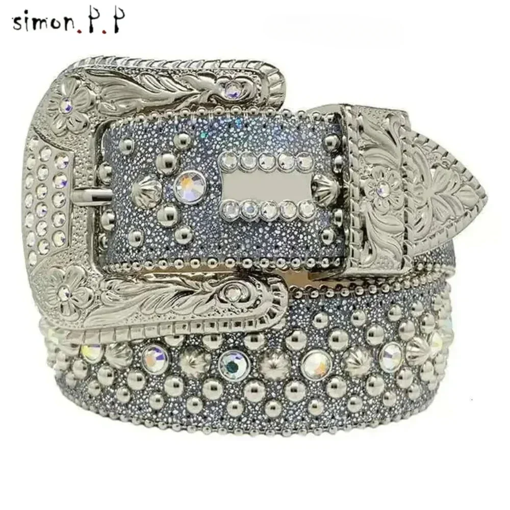 Cintura di alta qualità Cinture Simon per uomo Donna Cintura con diamanti lucidi Nero su Nero Blu Bianco Multicolor con strass scintillanti Regalo