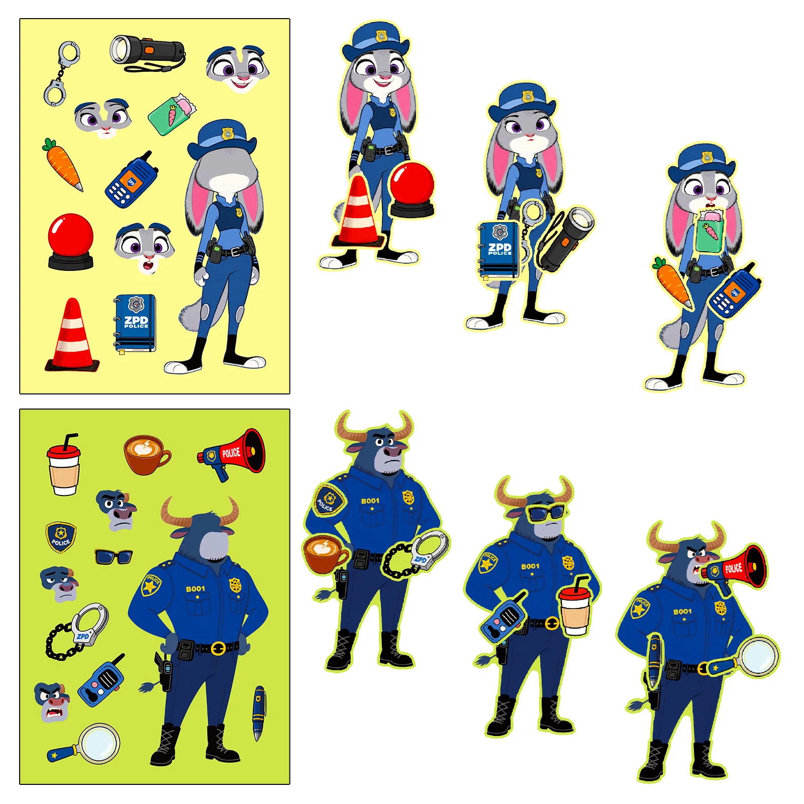 Naklejki Zootopia Królik Policjant Sly Fox Zmieniające Wyraz Twarzy Edukacyjne DIY Judy Nick dla Dzieci Wczesna Edukacja