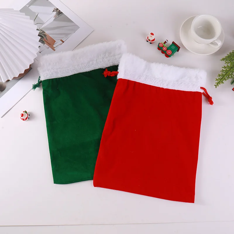 Large Christmas Gift Bag Velvet Santa Claus Candy Drawstring Pouch Christmas Eve Party Apple Bag Favors Packaging Bag 30x40cm