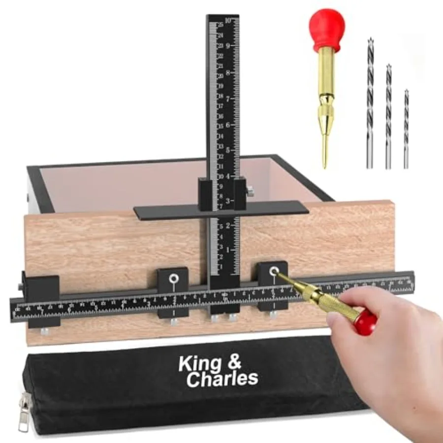 

KingandCharles Cabinet Hardware Jig Aluminum Alloy Cabinet Handle Jig + Auto Hole Punch + Point Drils Bits Use for Handles Knob