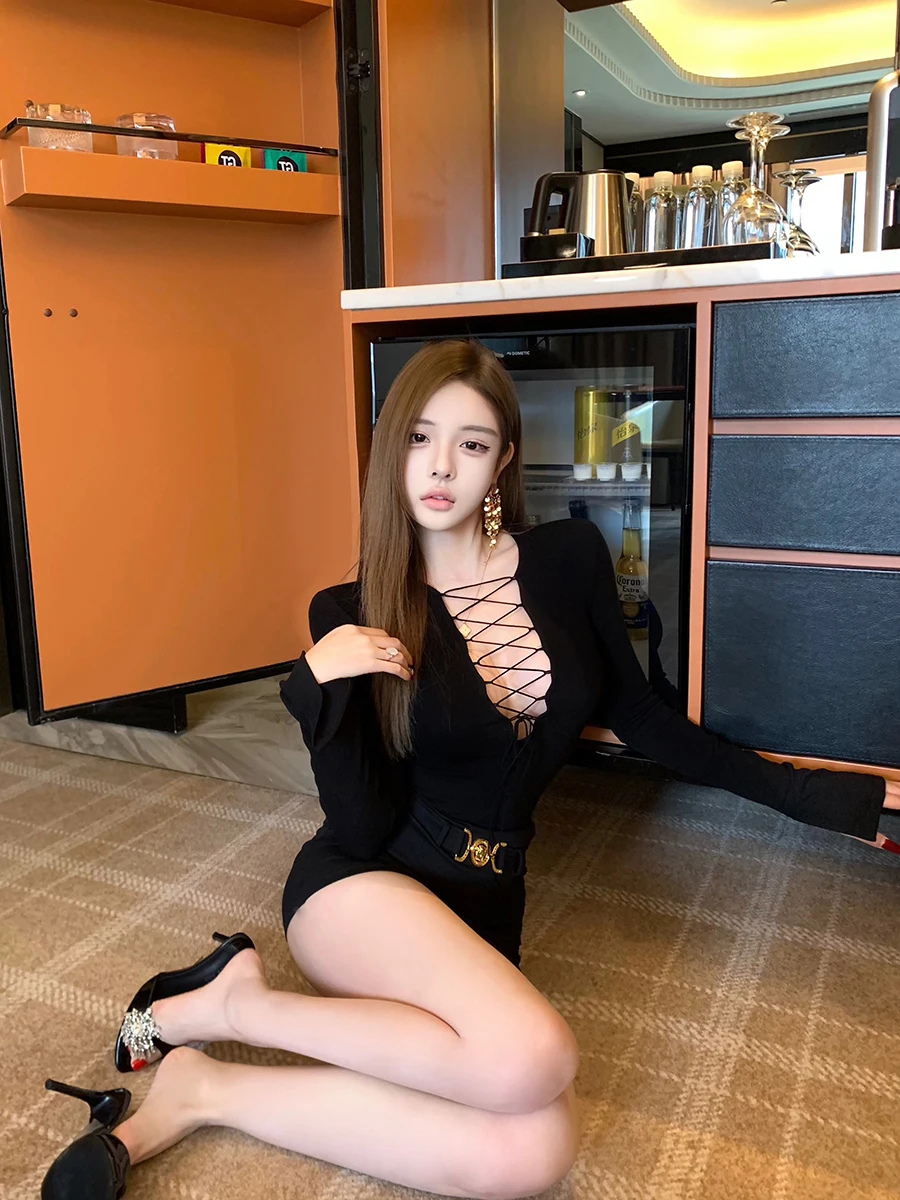 

Сексуальный ажурный длинный вязаный топ све с поясом, базовый слой irt для поездок на работу, осенний сезон, чистое желание Lady Faion