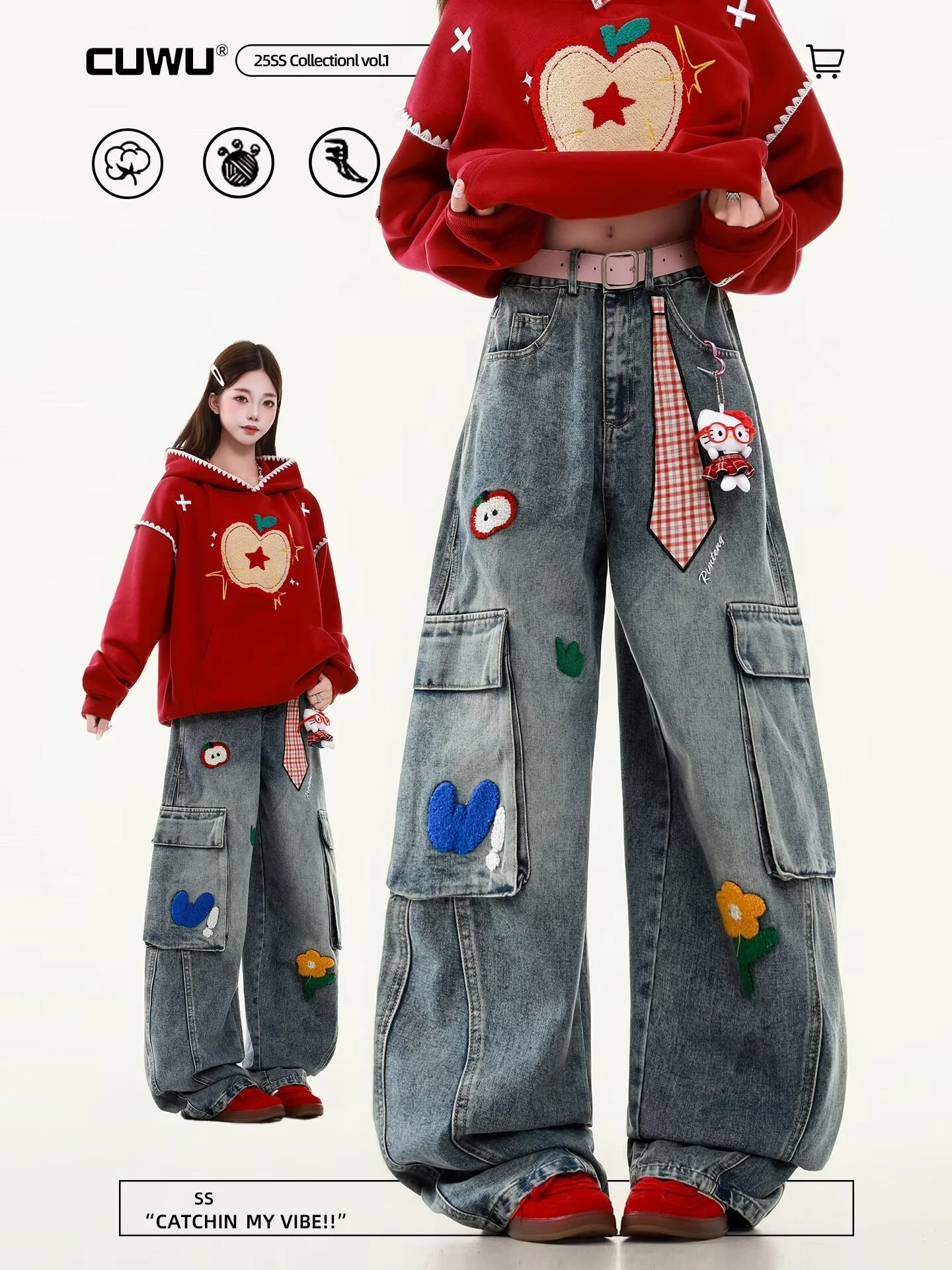 

Женские джинсы Harajuku с вышивкой в американском повседневном стиле, прямые брюки в стиле ретро, широкие брюки Y2k, свободные джинсы для женщин