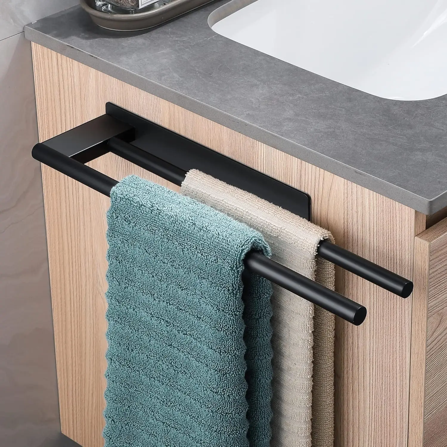 

Bathroom Towel Racks No Drill Double Adhesive Towel Bar Stainless Steel Matte Black Towel Holder for Bathroom Kitchen