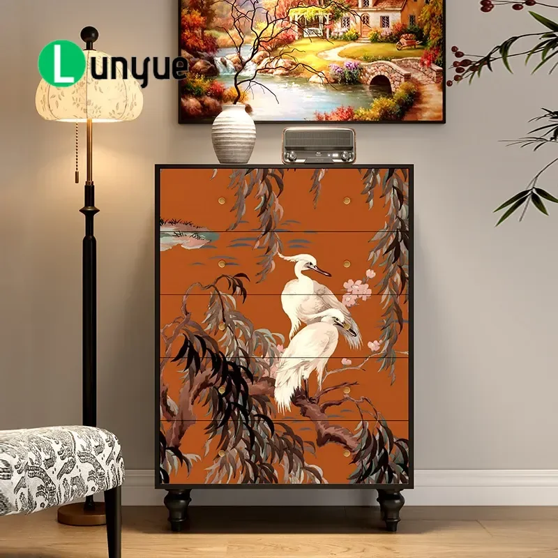 New Chinese Style Solid Wood Chest of Drawers Retro Storage Cabinet for Living Room Bedroom Furniture Home Organization