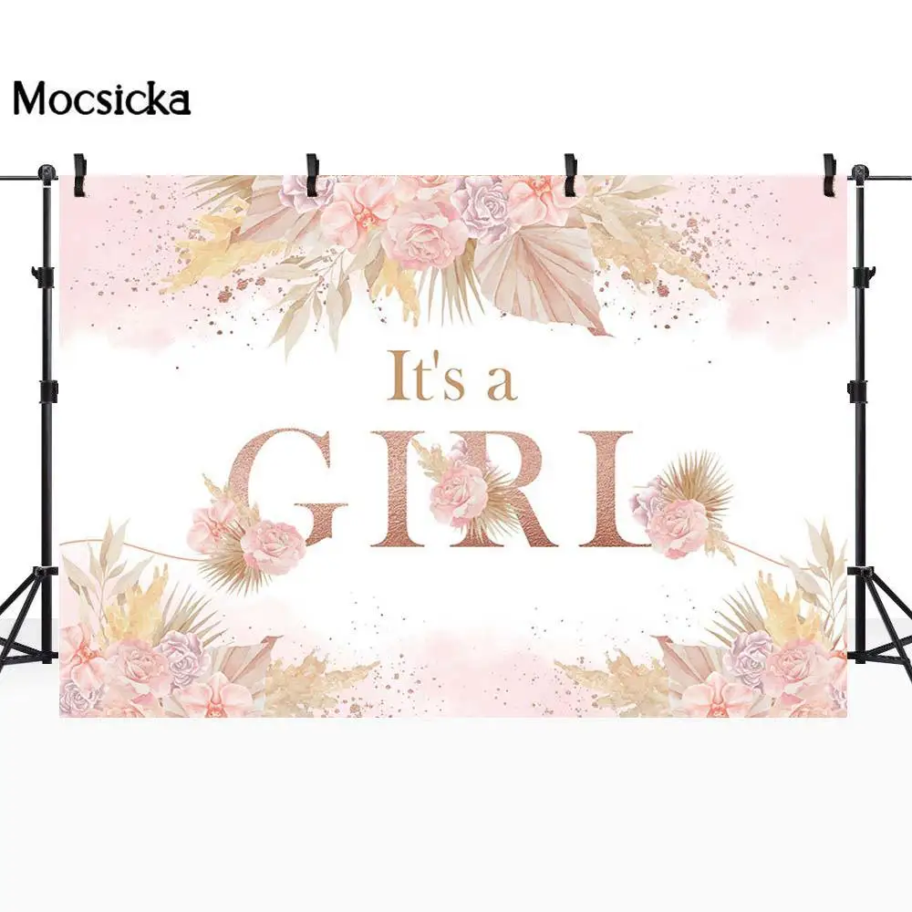

Mocsicka It's a Girl Baby Shower Backdrop Sweet Flower Pampas Grass Child Girl Pink Birthday Party Photo Background Decor Banner