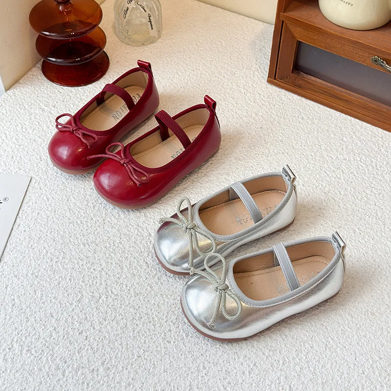 

Kids'Casual Shoes Evening Shoes Bow Princess PU Leather Shoes Spring Shoes For Girls Anti-slip Silver Red Shoes Size 23-35