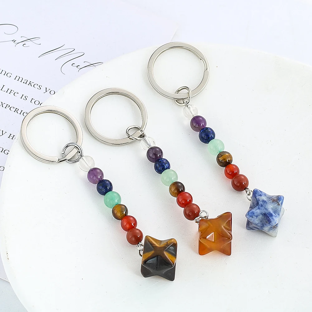 Orgonite Yoga Chakras Amethyst Agate Spacer Bead Merkaba Key Chains Metatron Tiger Eye Energy Stone Pendant Reiki Amulet Jewelry