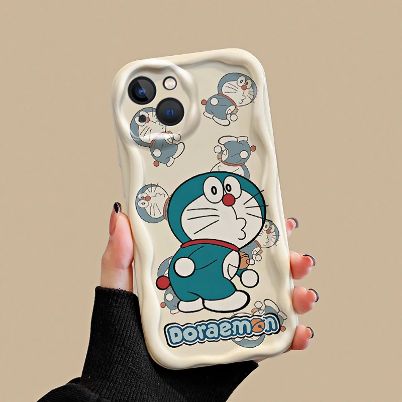 Cartoon Doraemon Phone Case for iPhone 15 14 Plus 13 12 11 Pro Max XS X XR 8 7 6 SE 2022 2020 Soft Silicone Wavy Edge Back Cover
