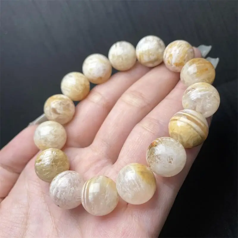 

12 мм натуральный желтый снежинка садовый кварцевый браслет из бисера кристалл йога Рейки исцеление фэншуй стрейч женский праздничный подарок 1 шт.