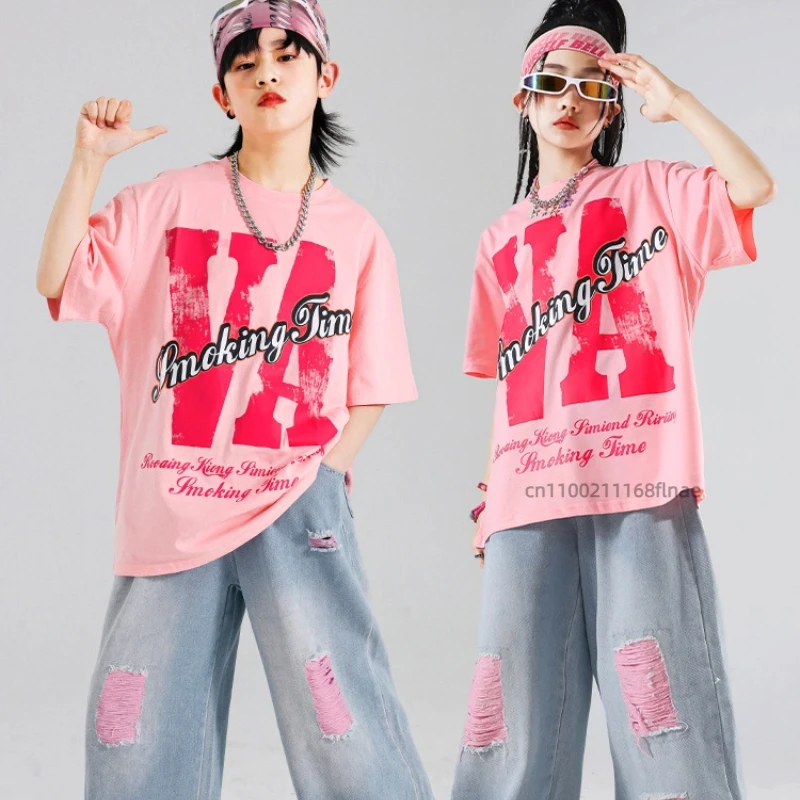 Costume de spectacle de danse de rue hip-hop pour enfants, costume hip-hop rose pour garçons, ensemble de batterie pour enfants, tendance des vêtements pour garçons