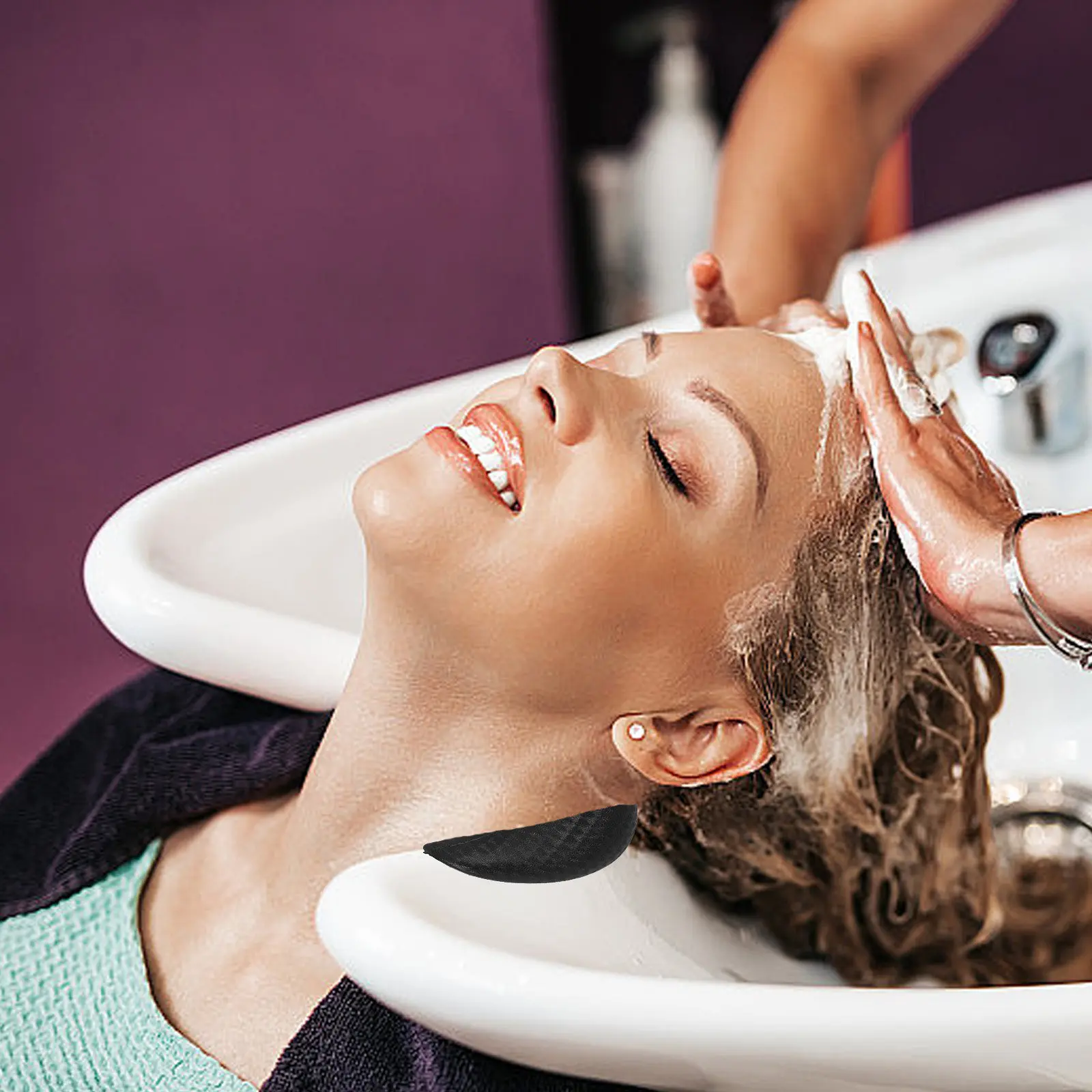 

2Pcs Crescent Shampoo Bowl Neck Rest Soft Skin Friendly Non Slip Head Support Pillow for Salon Spa Hair Washing Black