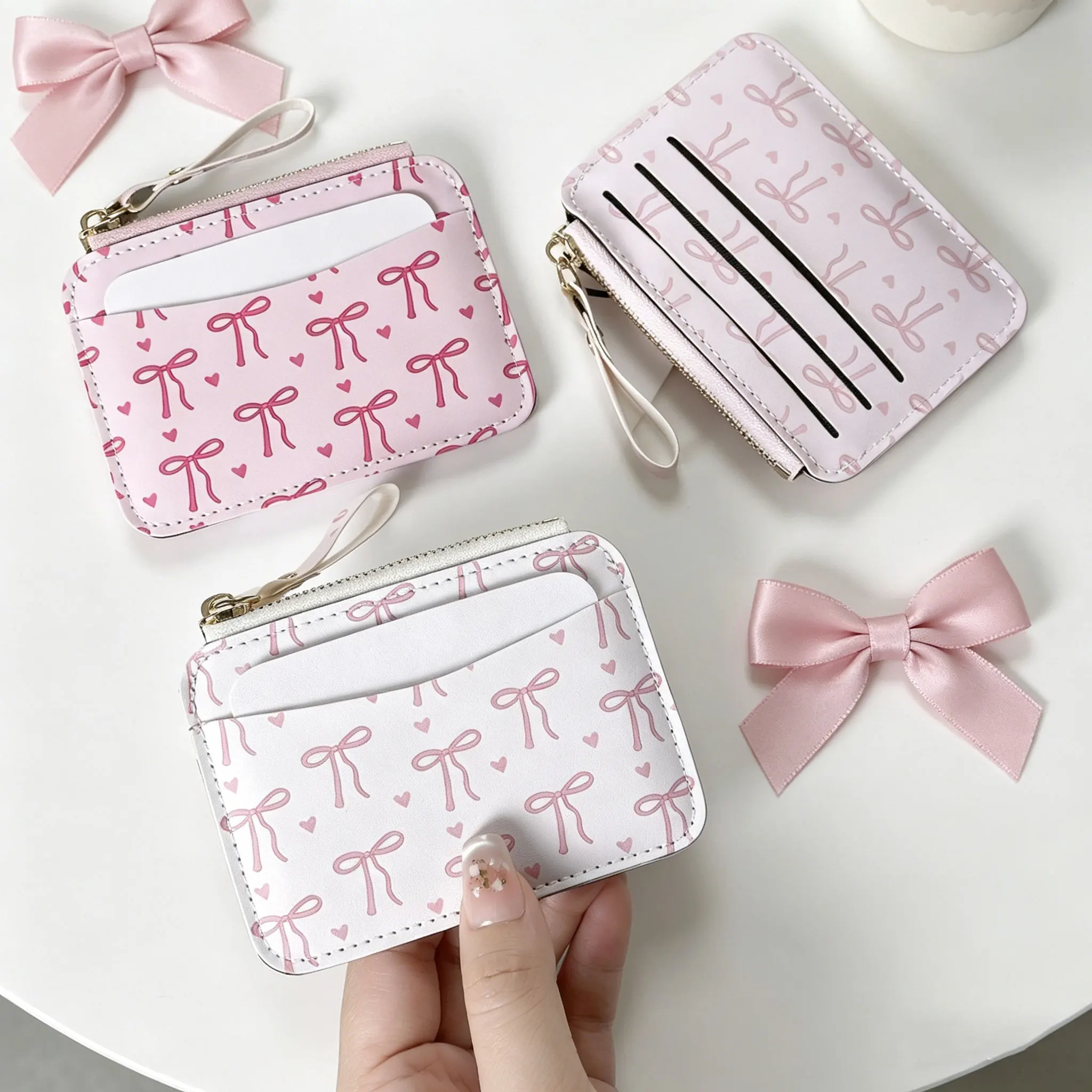 1Pc New Ultra-thin Mini Credit Card Wallet Portable Women's Wallet Fashion Bow Pattern Short Coin Purse