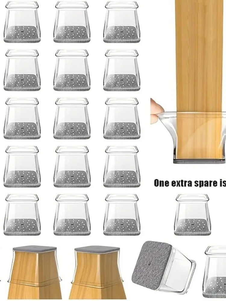 Coussinets de pieds de meubles transparents carrés, protège-pieds de Table en Silicone, protège-pieds de chaise, silencieux, antidérapant et résistant à l'usure