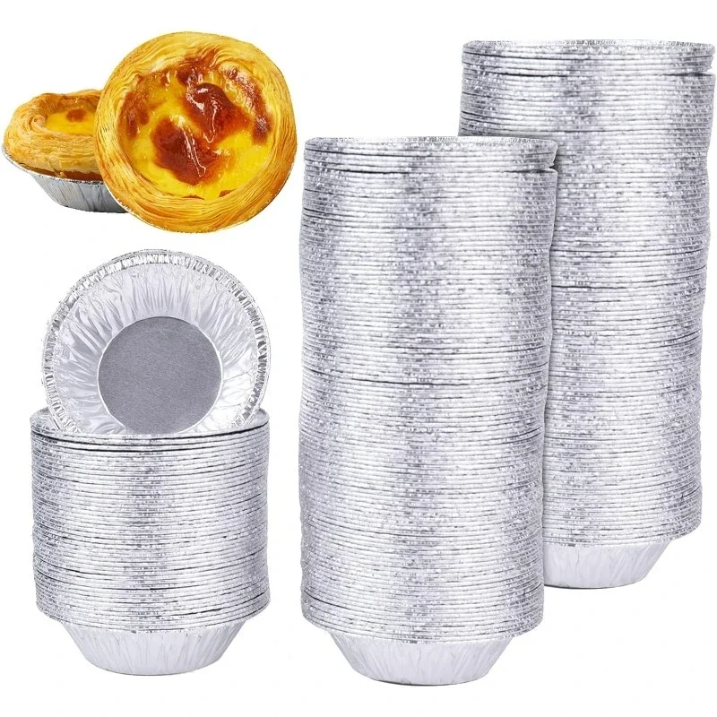 100/200PCS Disposable Aluminum Foil Cups Egg Tart Mold Mini Pie Pans Circular Baking Cups Quiche Cake Kitchen Bakery Tools