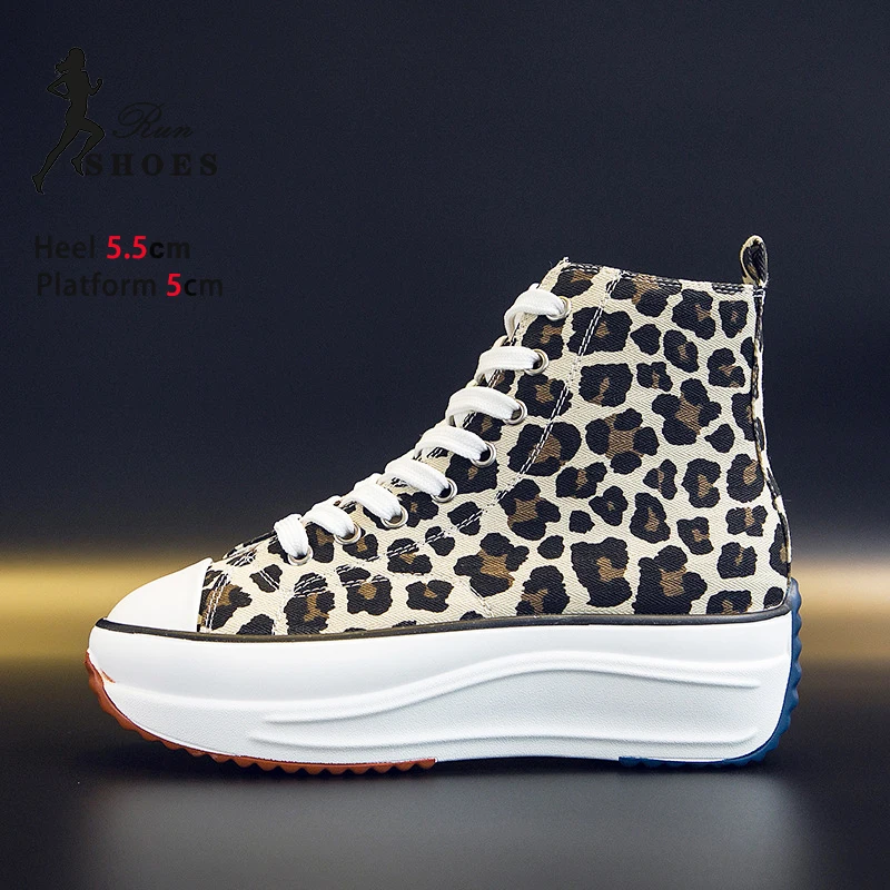 Fashion Girl Thick Platform Sneakers Spring Autumn Lace-up High Top Casual Woman Shoe 5.5CM Thick Bottom Canvas Shoes Size 35