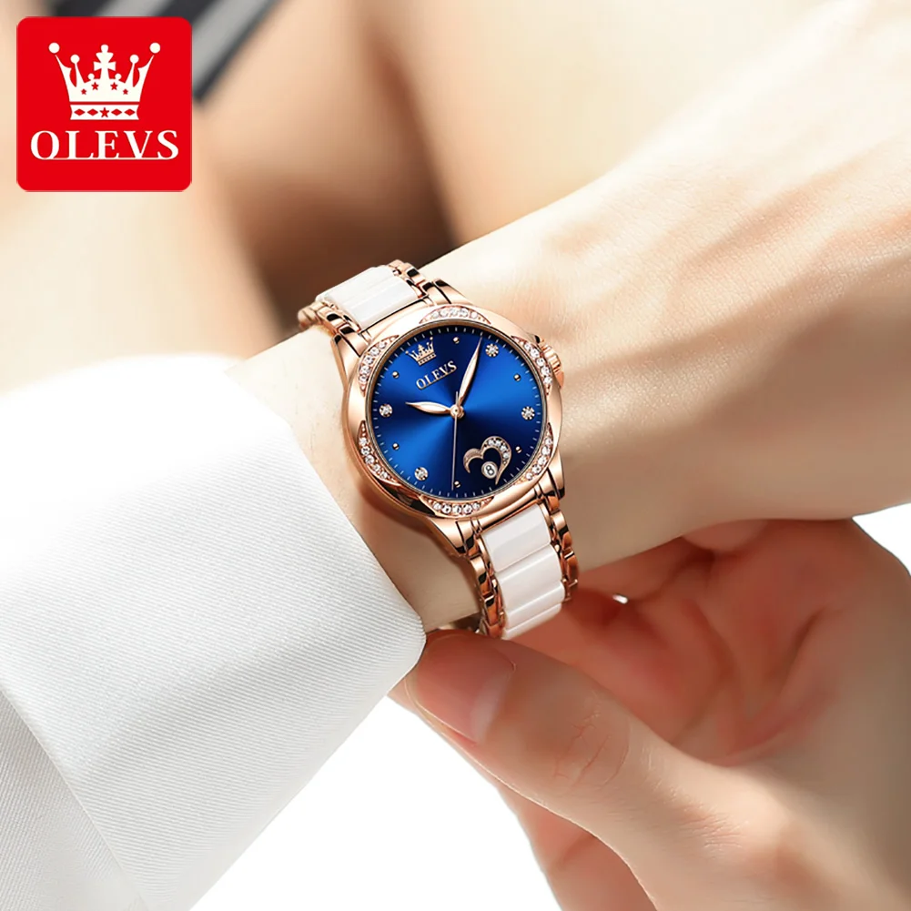 New Fashion OLEVS Luxury Brand Women Mechanical Watch Ceramics Watch Strap Automatic Mechanical Watches for Women Gift for Women