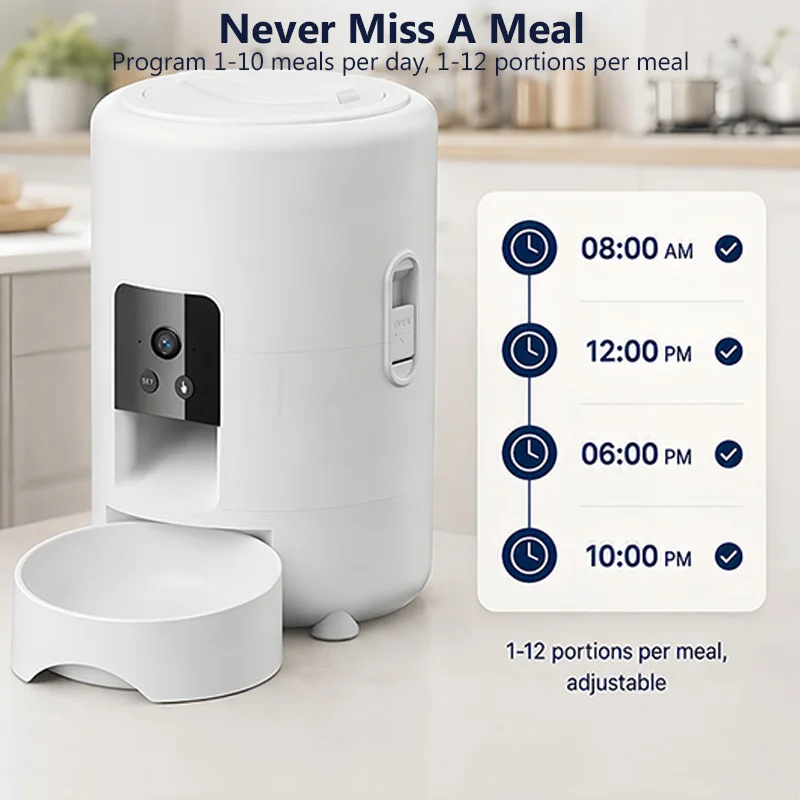VVDental 2L Smart Pet Feeder Camera WiFi App Control Automatic Cat Dog Food Dispenser Live View Two-Way Audio for Pets