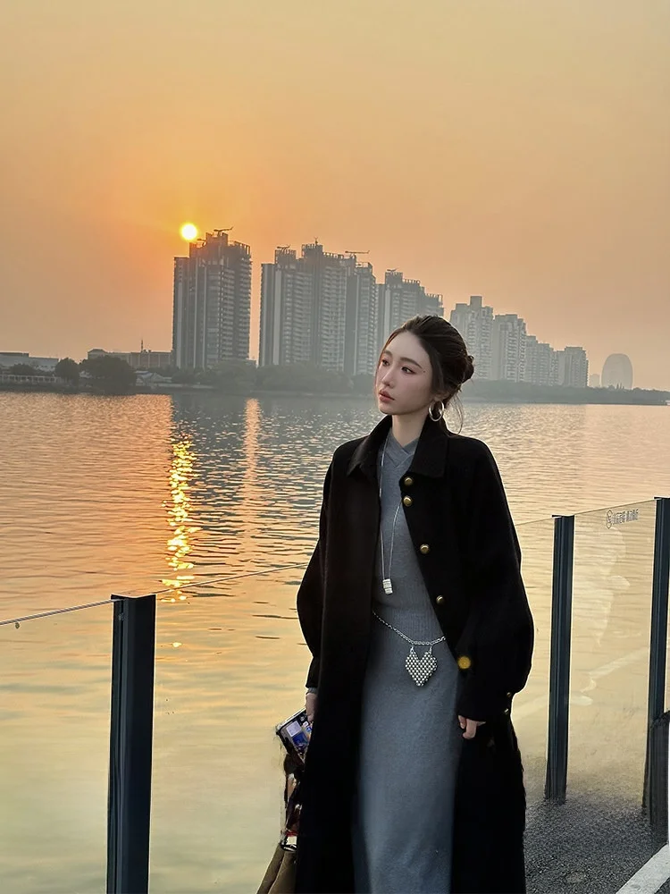 

ZQ Double-Faced Woolen Coat Extraordinary Year-End Value Pure E-commerce Exclusive Casual Sle Long Sve Lapel Design