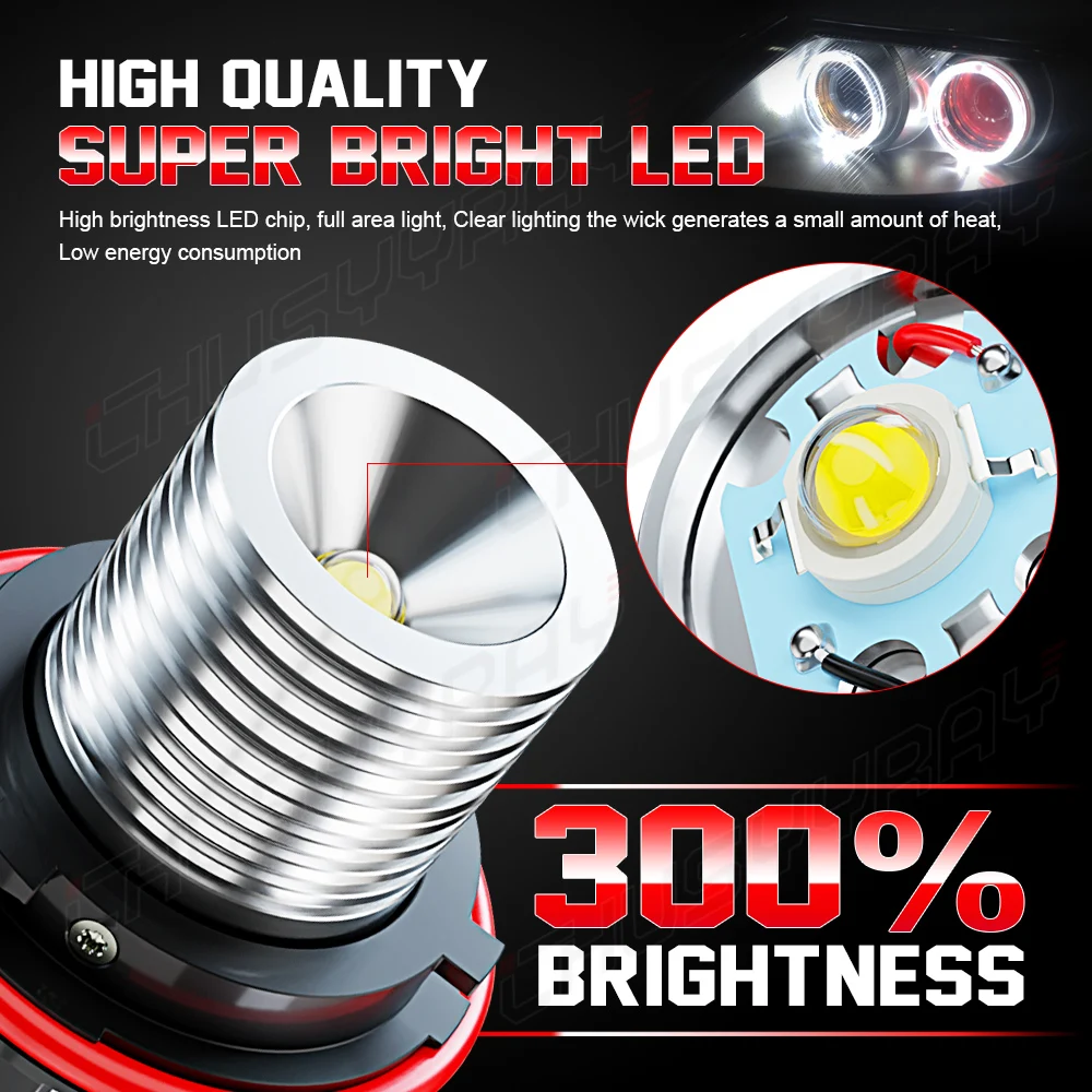 

PCVBMLAUT 2PCS Angel Eye Fog lamp For BMW Car lights Super Bright LED Headlights High Low Beam Fog Light Bulb White 6000K