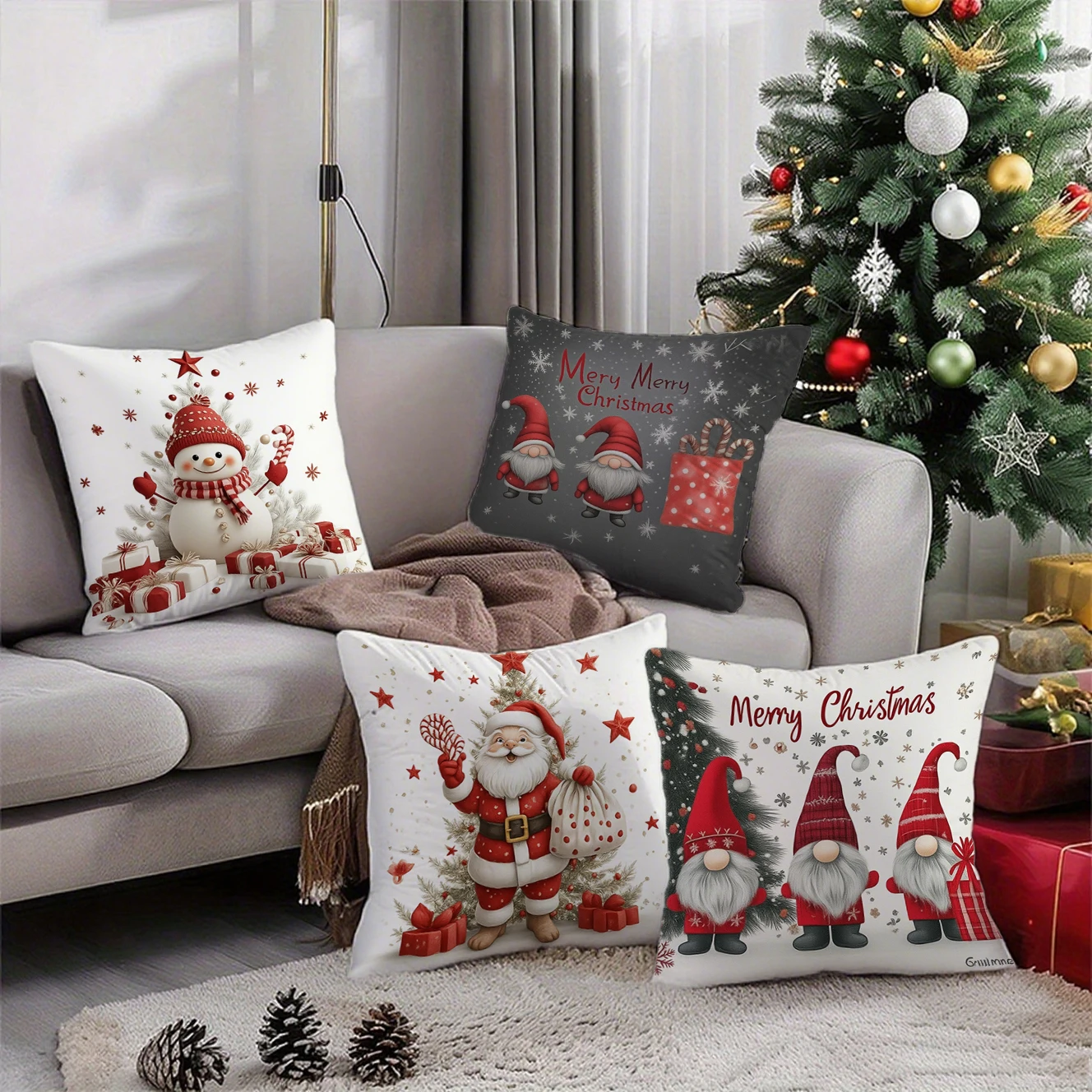 Christmas Gnome Santa Pattern Cushion Cover Suitable for Sofa Bedroom Car Pillow Cover