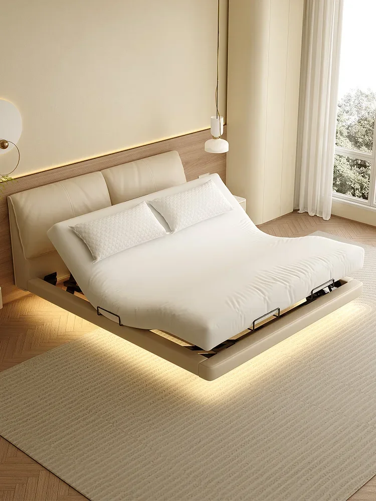 

Smart electric bed, modern simple master bedroom double bed, multi-functional elephant ears, suspended leather bed