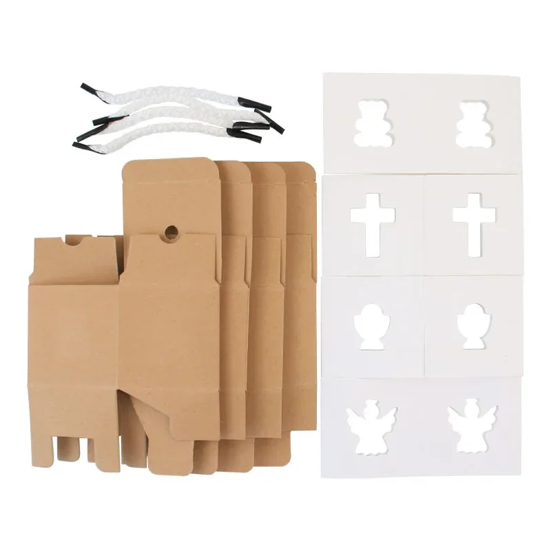 50pcs European angel bear Holy Grail cross retro kraft paper square box candy packaging wedding candy box wj105