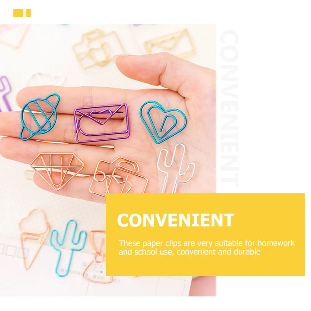 

60 Pcs Hollow Paper Clip Set Alloy Clips File Desk Accessories Creative Colored Multi-use Heart-shaped Document Hollow-out