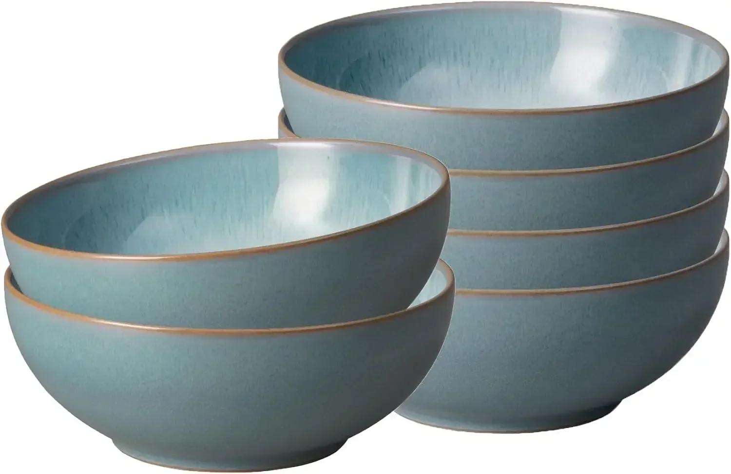

- Azure Haze Coupe Cereal Bowls Set of 6-820ml, 6.75in - Dishwasher Microwave Safe - Blue Teal Reactive Glaze Ceramic Stoneware