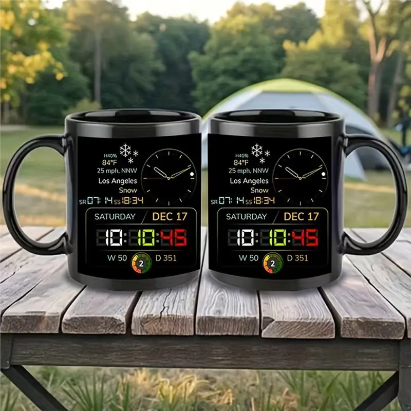 A02F-Black Coffee Cup With Handle-Large Capacity, Creative Premium Sensing Mug Featuring Modern Time Display For Home Office