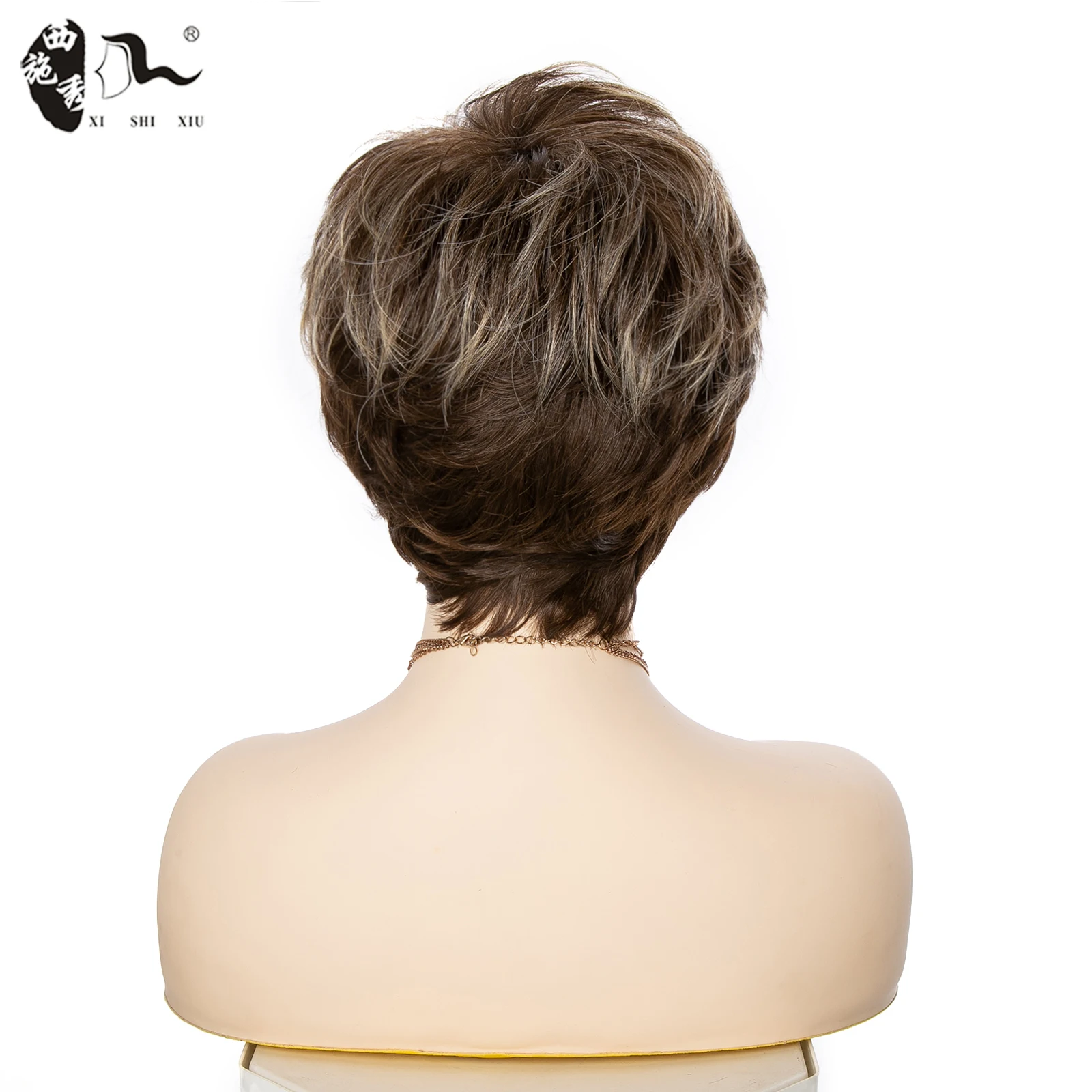 Ombre blonde braune synthetische Perücken natürliche gerade Welle geschichtete Pixie Cut Perücke mit flauschigen Knall für Frauen hitze beständige