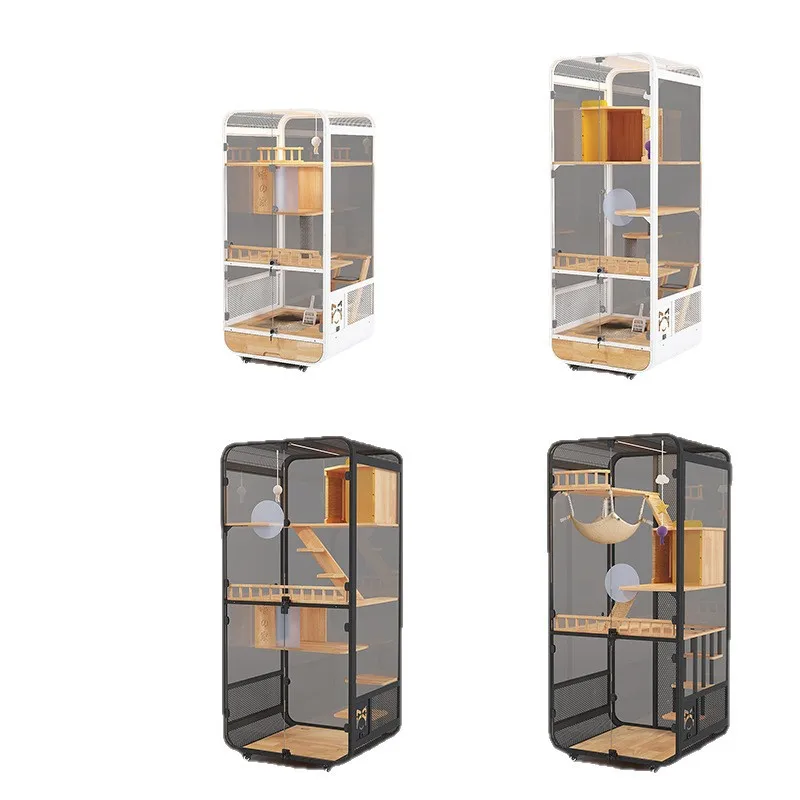 

Кошачья вилла из массива дерева с панорамным остеклением, роскошная, просторная, с возможностью установки умного туалета, трехъярусный домик-гнездо для домашнего использования