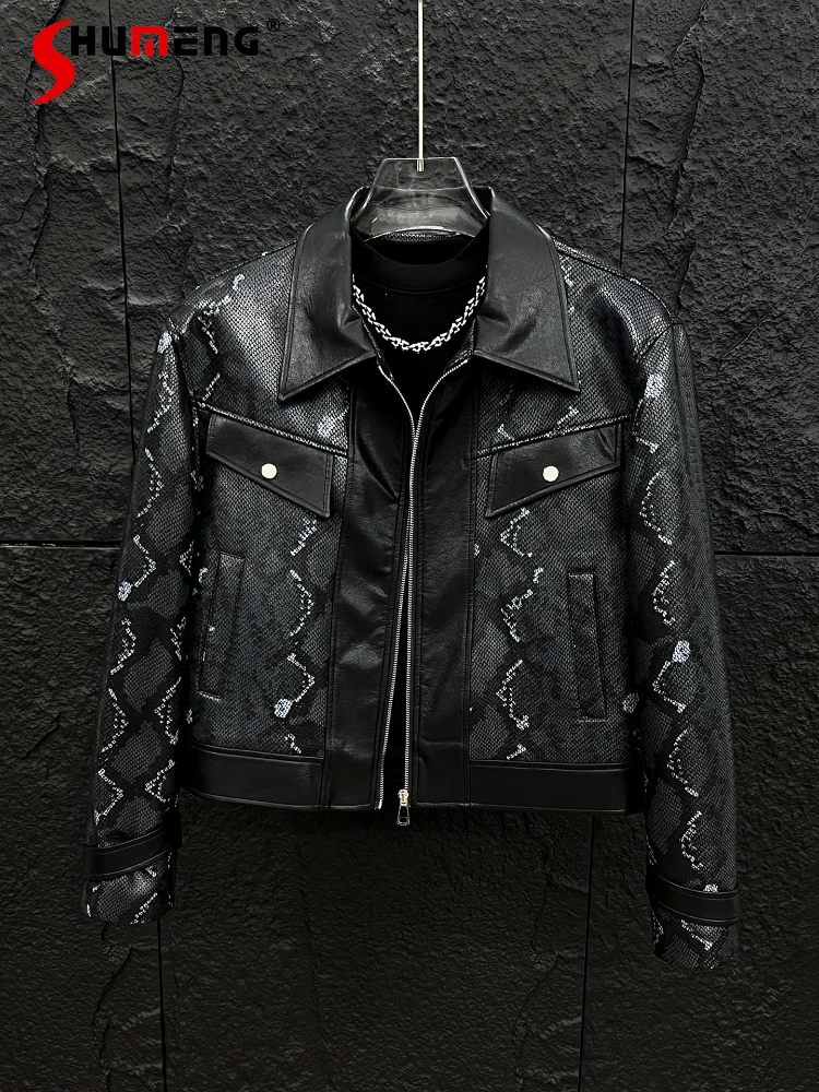 

High-End Faux Leather Jackets Men's 2025 Autumn Winter New Trendy Handsome Retro Shoulder Pad Coats Male Chic PU Leather Jackets