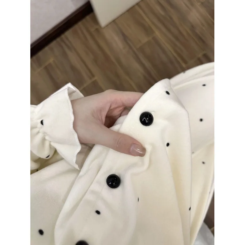 الإناث البولكا نقطة المخملية بيجامة من الصوف سترة السراويل ملابس خاصة الدافئة المرأة Homewear المتسكعون ربيع الخريف الشتاء بسيط