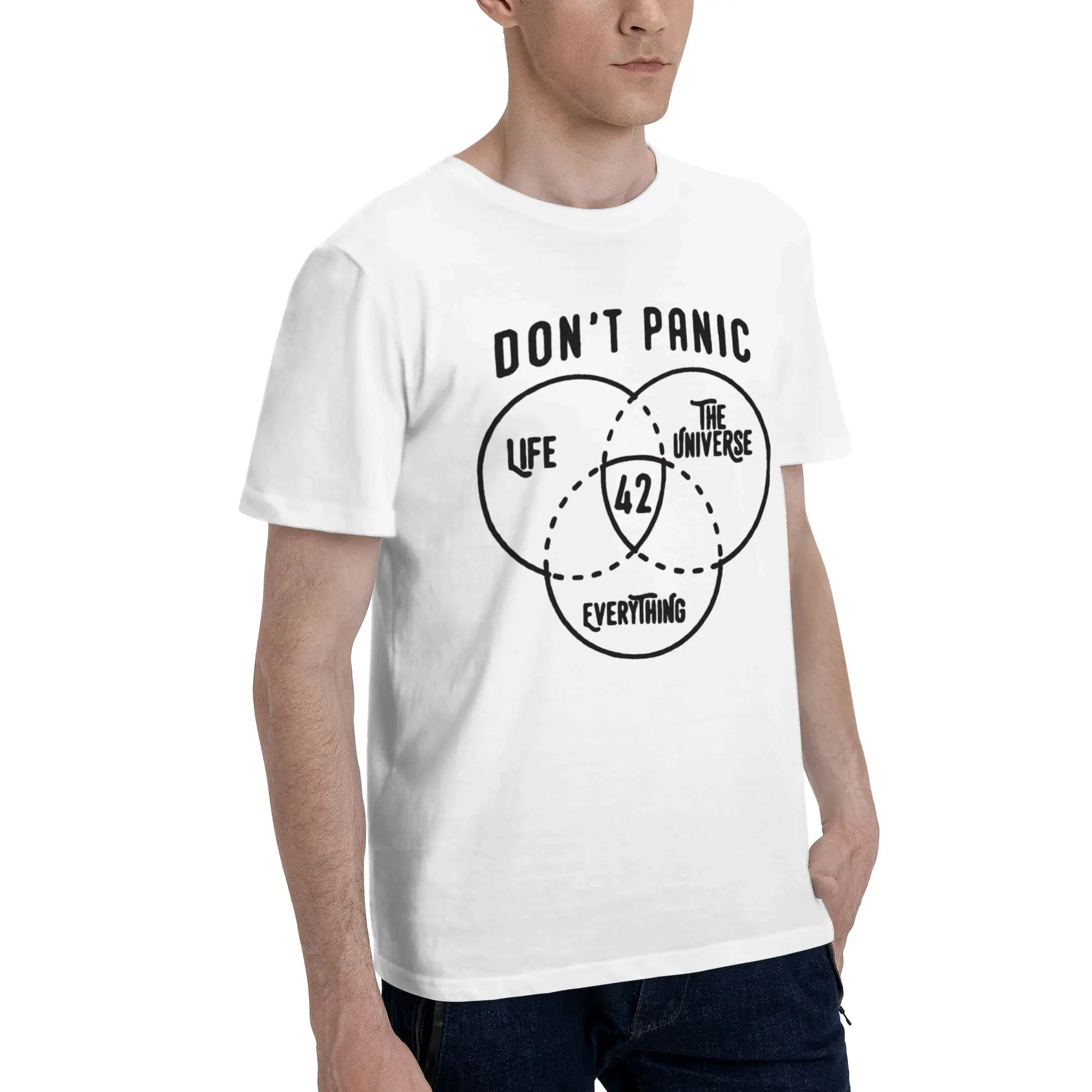 dont panic 42 The Answer To Life Douglas Adams  Graphic Print T Shirt for Men Women  100% Cotton  Tee Shirt Clothing