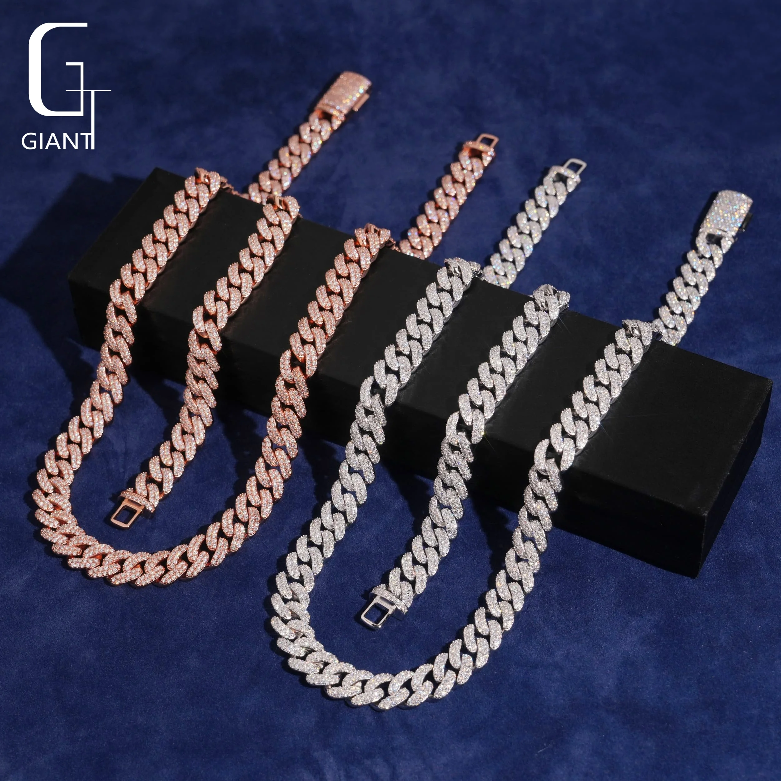 Seller 12mm Hot Cuban Link Chain Silver 925 Hip Hop Cuban Chain Rose Gold Plated Moissanite Chain GRA Fashion Chains Necklaces.