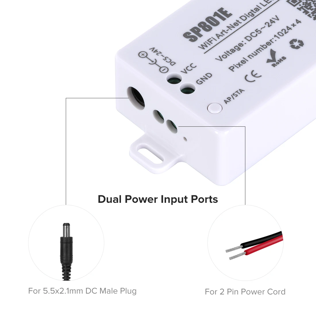 SP801E Controller LED art-net WiFi per modulo pannello a matrice LED striscia luminosa a LED controllo App iOS/Android modalità AP/modalità STA DC5V