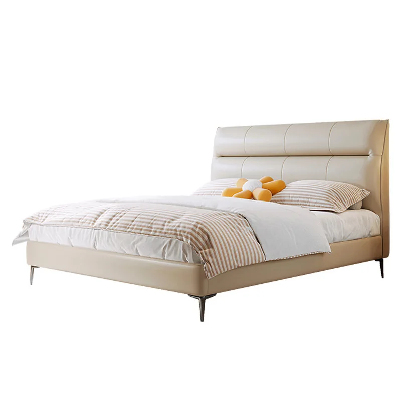 The first-layer cowhide bed is light luxury and modern double simple small apartment style